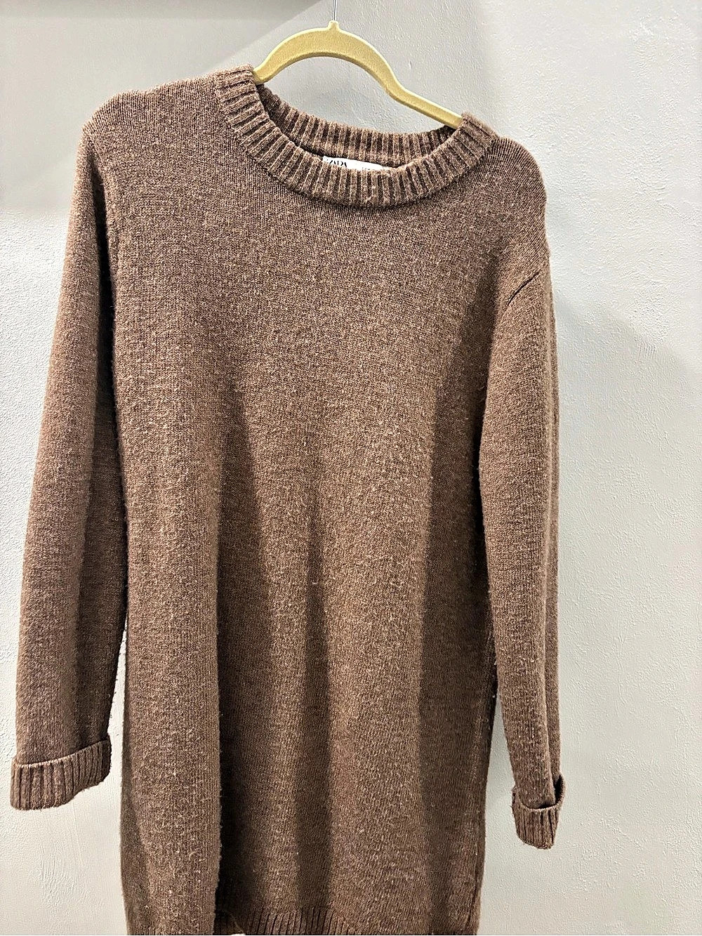 Zara Brown Crewneck Sweater Dress Size Medium Like New